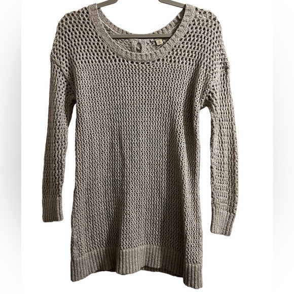 Lucky Brand Sweaters - ECU 🤍 Lucky Brand Heather Gray Crochet Open Knit Sweater w/ lace-up back detail